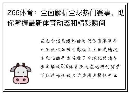 Z66体育：全面解析全球热门赛事，助你掌握最新体育动态和精彩瞬间